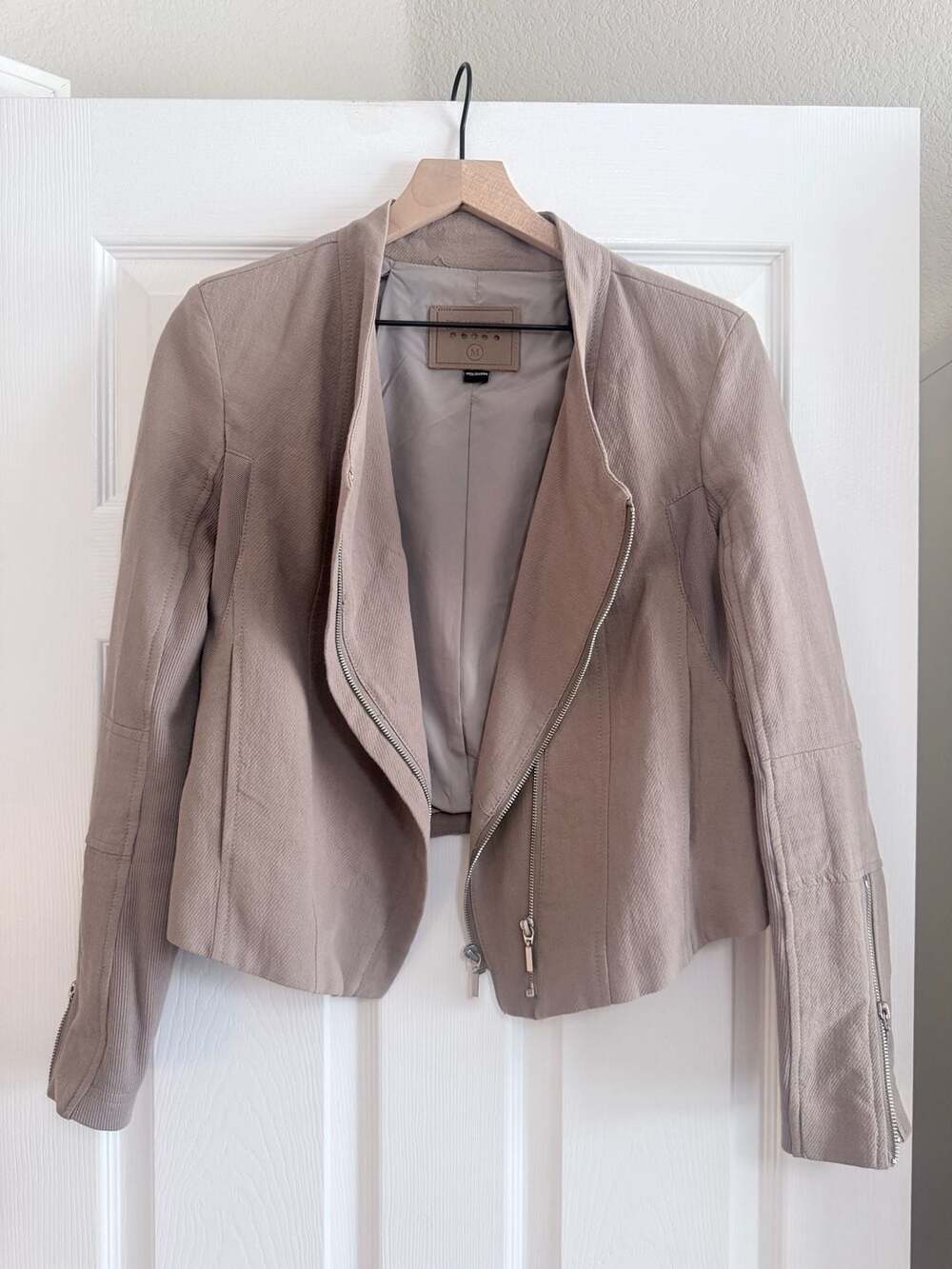 BlankNYC Moto Style Jacket Taupe Cotton Blend Size M
